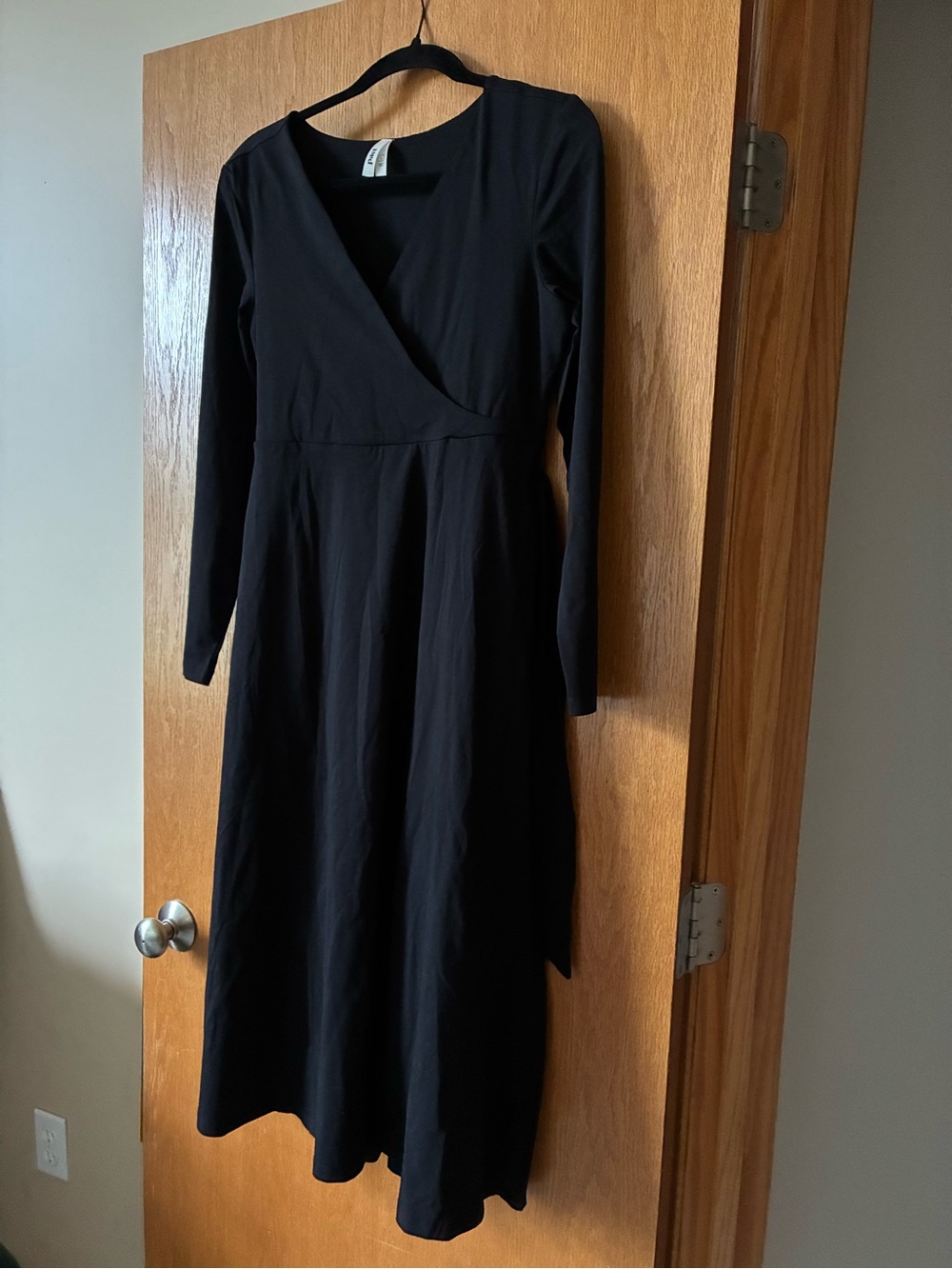 Pact Black Long Sleeve Wrap Midi Dress NWOT